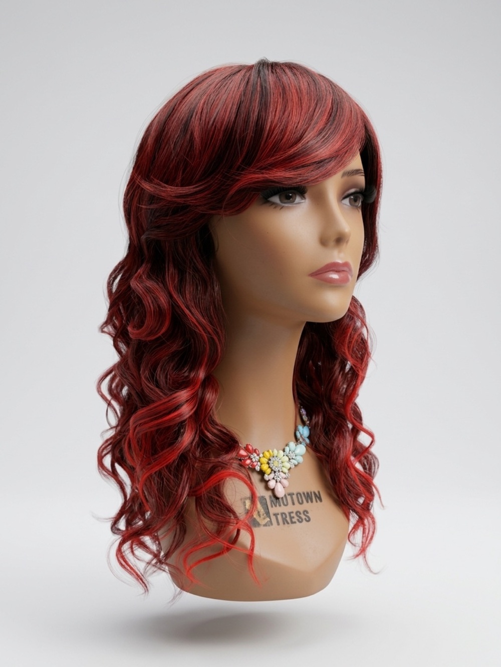 Red Ombre Wavy Women’s Wig with Side Bangs